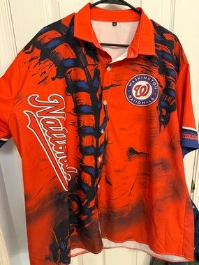 Unk Washington Nationals Red and Navy Button Down Shirt